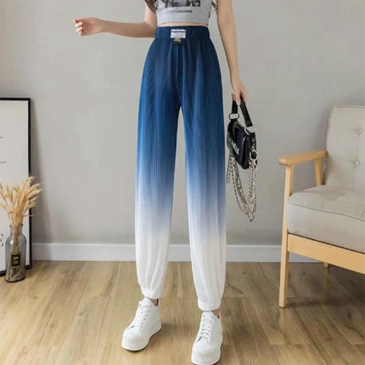 Gradient Color Design Sense Leggings Ice Silk Drape Women's Pants Summer Loose Thin Casual Sports Pants