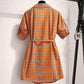 Pofulove Summer dress plus size women's plaid dress slim short sleeve shirt dress with pocket
