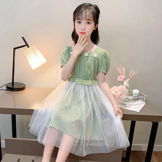 Girls' Dresses Children's Skirts Summer Dresses Western Style Princess Skirts Plaid Skirts Western Style Fashionable Mesh Dress