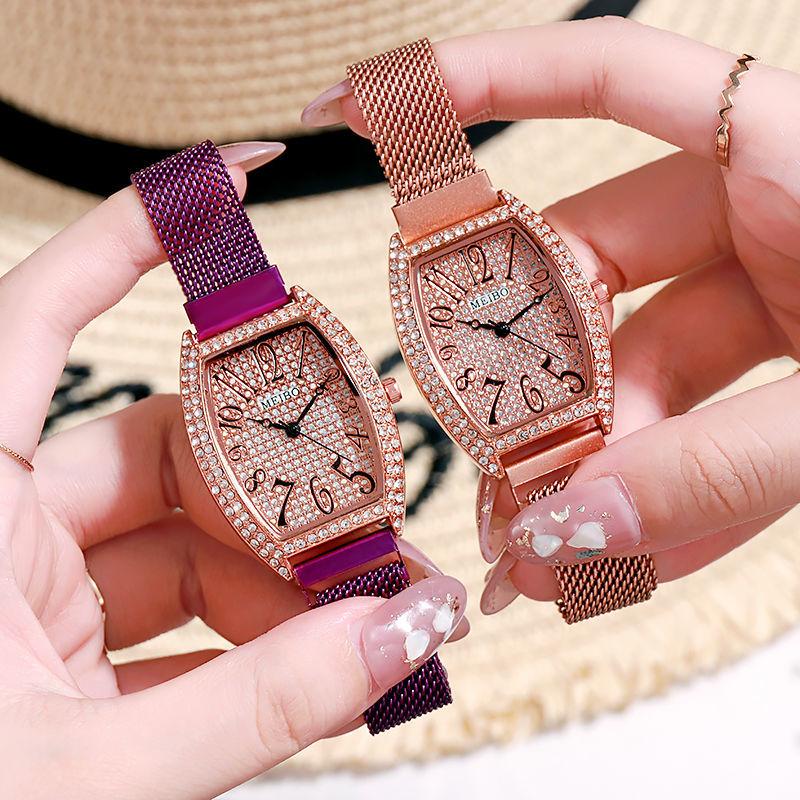 Women's Sparkle Rhinestones Watches Belt Magnet Iron-absorbing Quartz Watches Luxury Diamond Square Watch Retro Simple Watch