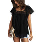 Summer Solid Color Casual Lace Shirt European and American Ladies Loose All-match U-neck Short-sleeved Top