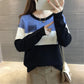 Autumn  Winter Loose Short Sweater Fashion Knit Sweater Color Matching Women's Round Neck Bottoming Shirt Top