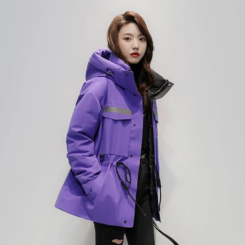 Down Jacket Women's Short Tooling White Duck Down Hooded Warm Pie To Overcome Winter Coat Mid-length Windproof Outdoor Sportswear