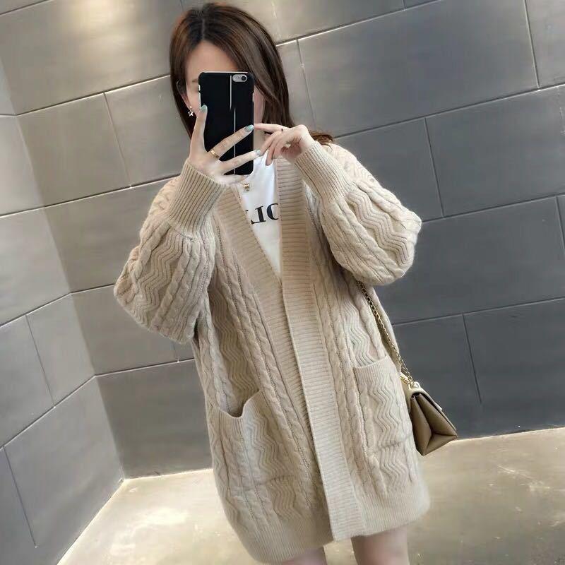 Mid-length Autumn and Winter Jacket Loose Knit Cardigan Long-sleeved Casual Sweater