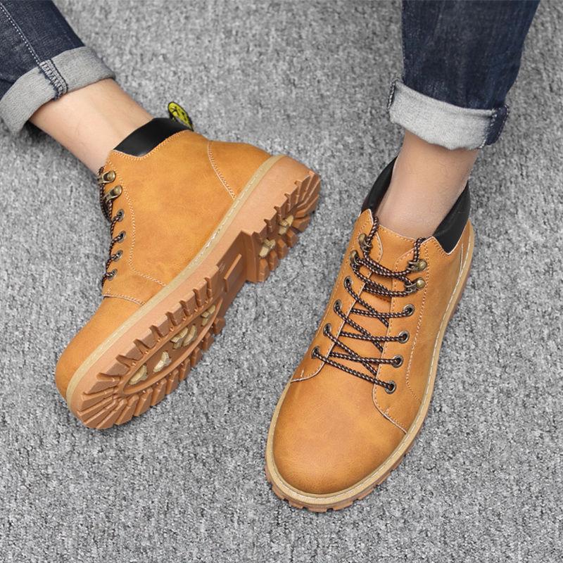 Fashion Men's Martin Boots Warm Working Boots Lace Up Men's Desert Boots Round Toe High Top Shoes