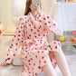 Nightgown Women's Winter Long Sleeves Bathrobe Coral Fleece Pajamas Dress Cute Cartoon Pocket Plus Velvet Thick Bathrobe with Belt