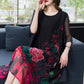 XL-XXXXXXL Women's Summer Dress Middle-aged Mother Chiffon Veil Short Sleeve Round Neck Large Size Over The Knee Daily Wear