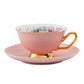 French Retro Flower Golden Edge Ceramic Two Pieces Coffee Cup Flower Tea Cup Water Cup Milk Cup