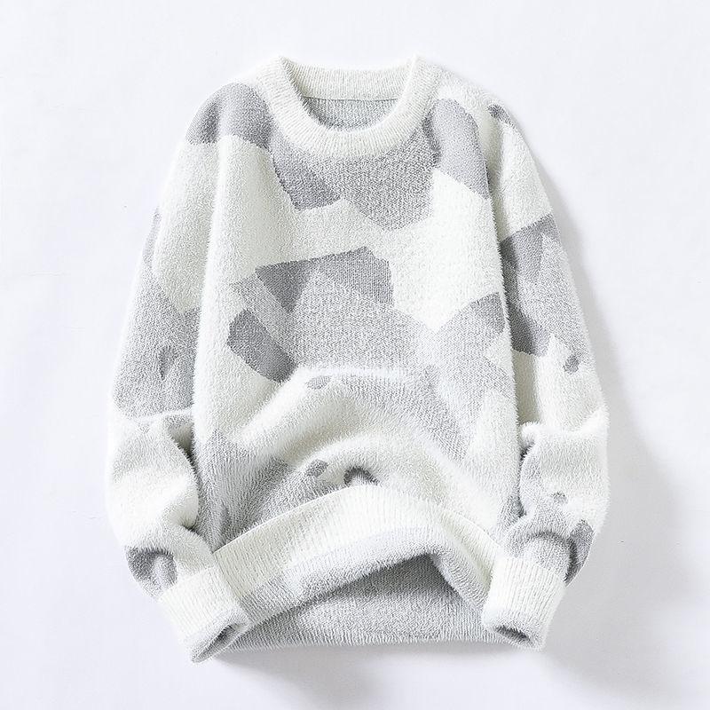 Men's Sweater Autumn and Winter Thickening Round Neck Pullover Sweater Tide Slim Warm Sweater Bottoming Shirt Youth Shirt