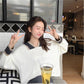 Autumn and Winter V-neck Sweater Female Students Loose and Versatile Color Contrast Pullover Sweater Coat Women