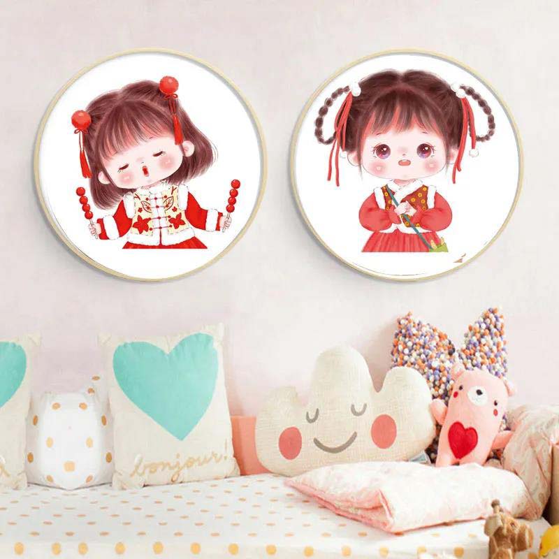 Cartoon Cross Stitch Festive Girl Handmade Simple Thread Embroidery Student Small Paintings Embroider Yourself