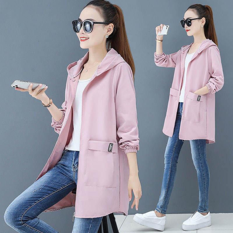 Spring and Autumn Windbreaker Hooded Jacket Loose Casual Mid-length Temperament All-match Jacket Women