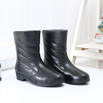 Ladies Rain Boots Mid Tube Faux Leather Anti-Slip Water Shoes Water Boots Kitchen Waterproof Shoes