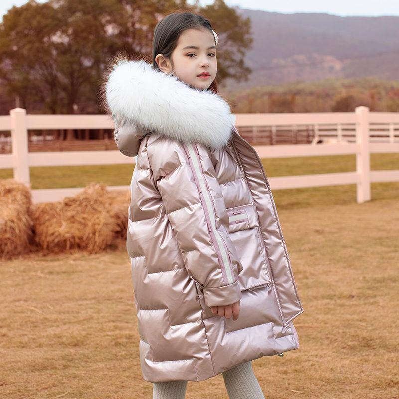 Girls' Warm and Windproof Down Jacket Disposable Mid-length Clothes Winter Thick White Duck Down Jacket