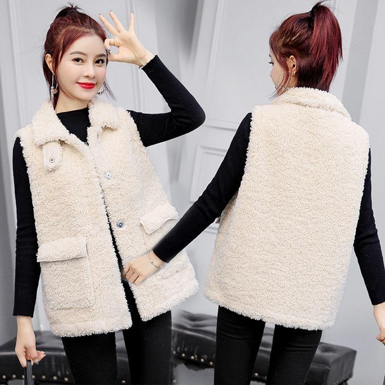 Spring and Autumn Short Lamb Hair Vest Women Fashion Casual Sleeveless Cardigan Sweater