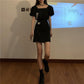 Black Butterfly 2 Pieces Ladies Suit Skirt Spring and Summer Short Sleeve Casual Vacation Office Home