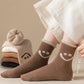 4 Pairs Women's Thick Socks Cute Smile Face Stockings Japanese Autumn Winter Warm Plus Velvet Socks Solid Color Indoor Floor Socks