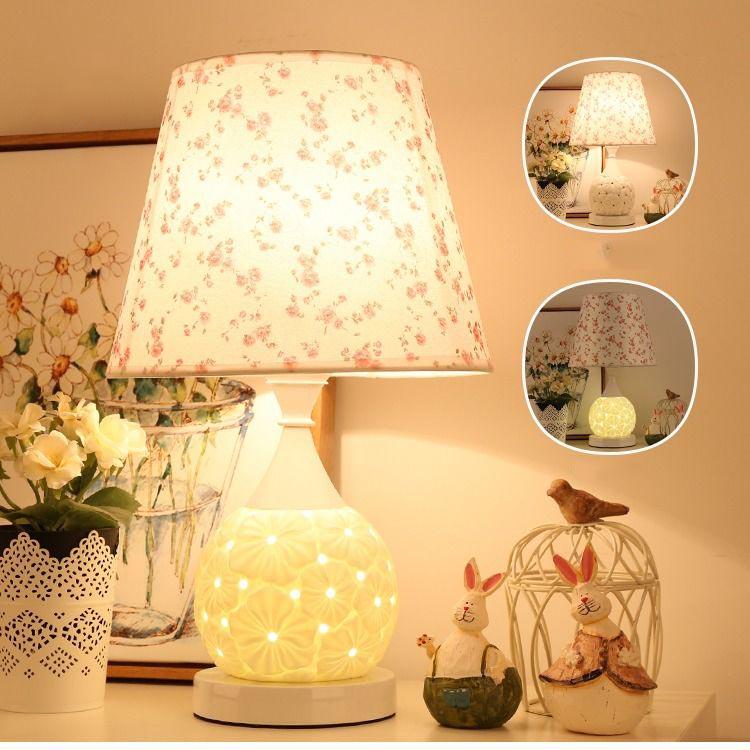 European Adjustable Light Bedroom LED Table Lamp Fabric Decoration Bedside Lamp with Power Cord