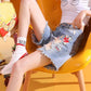 WTEMPO Denim Shorts Women's High Waist Straight Trousers Were Thin and Broken Holes Denim Five-point Pants
