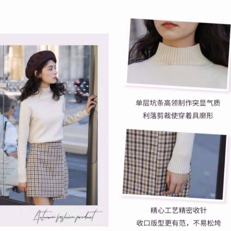 Women's Half-high Collar Pullover Sweater Long-sleeved Knitted bottoming Shirt Slim Wild