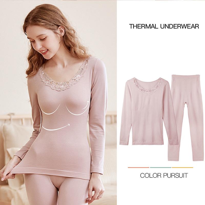 Women Winter Autumn Warm Clothes Thermal Underwear O-neck Tops Pants Female Tight Suit Thicken Comfortable Long Sleeve High Elasticity Slim Tracksuit
