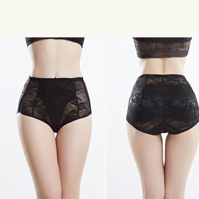 Women's Spring Summer Large Size Causal Briefs High Waist Solid Color Seamless Lace Hip Lift Panties