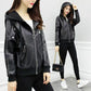 Autumn and Winter PU Leather Jacket Korean Style Wild Loose Plus Fleece Jacket Short Large Size Leather Jacket for Women
