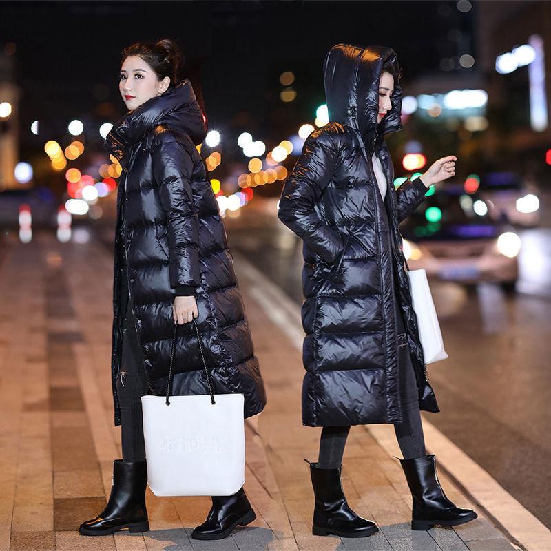 White Duck Down Jacket Women's Hooded Thickened Simple Long Over-the-knee Slim Coat