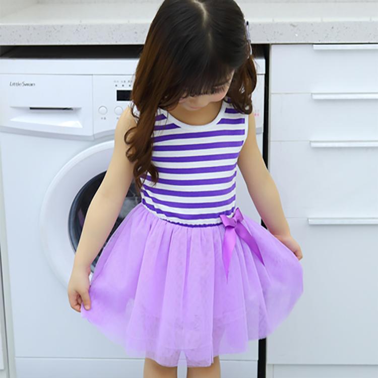 Girls Kids Rainbow Striped Tutu Dress Princess Sleeveless Mesh Dresses Summer Casual