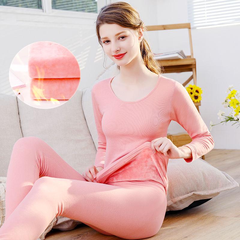 Thermal Underwear Women Thickened Plus Velvet Suit Tight-fitting Autumn Clothes Long Trousers Bottoming Body Cotton Sweater Winter
