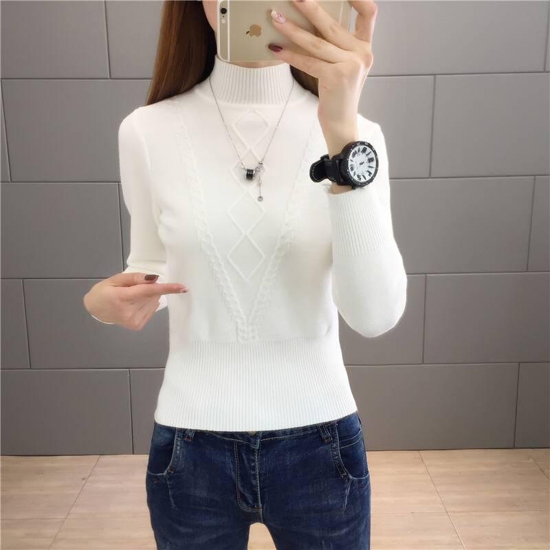 Winter women yellow sweater long sleeve slim knitted turtleneck pullover top femme pull tight jumper