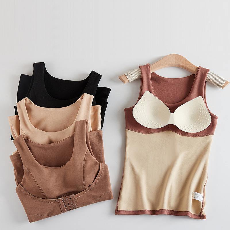 Shaped Underwear Women Thermal Wear Shaper with Bra Sexy Winter Clothing Heavy Compress Thermal Crew Neck Velvet Women Vest
