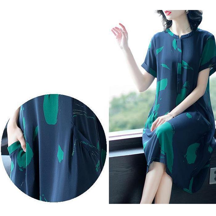 Loose plus size L-XXXXXL Women's Summer Dress Short Sleeve Printing Mid-length Daily Wear