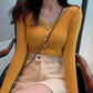 V-neck Solid Color Button Long-sleeved Knitted Bottoming Shirt Tops Women Spring and Autumn New Slim All-match Cardigan Casual Jacket