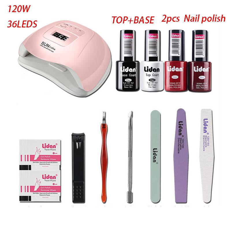 Nail Art Set 8pcs UV Gel Polish 120 W LED UV Lamp Nail Dryer Kit Nail Varnish Manicure Tools Set