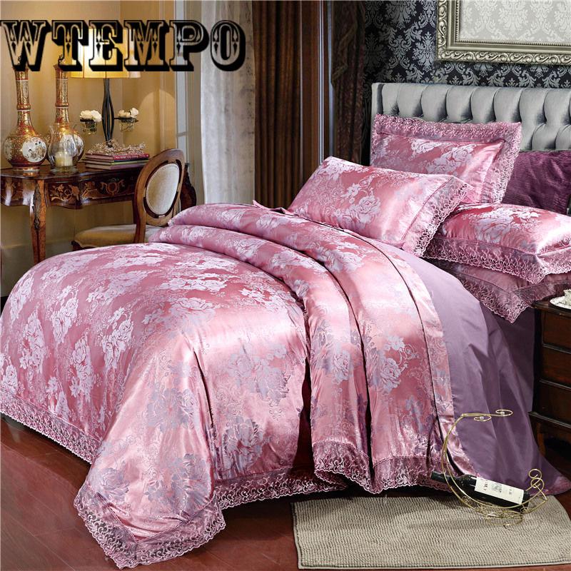 European  Luxury Jacquard Bedding set Lace Duvet Cover Bed Sheet Pillowcases Queen King size