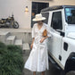 Elegant Chic Summer Drawstring V-Neck Women Pleated Retro Solid Short Sleeve Sexy Ladies Long Dress
