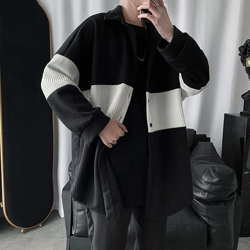 Sweater Cardigan Coat Men's Loose Stitching Color Thickened Knitted Cardigan Coat Warm and Comfortable Breathable Men's Sweater