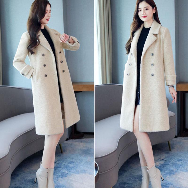 Imitation Mink Velvet Coat Women Mid-length Coat Winter Fashion Korean Thick Slim Woolen Coat