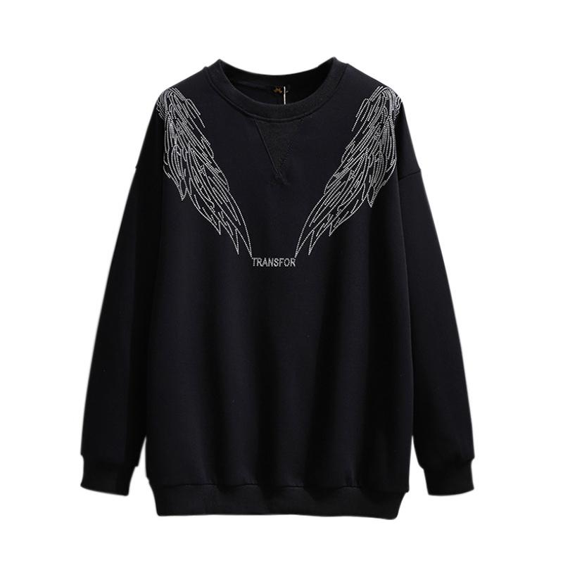 Ladies Spring Autumn Plus Size Tops for Women Long Sleeve Cotton Diamond Thick T-shirt 6XL