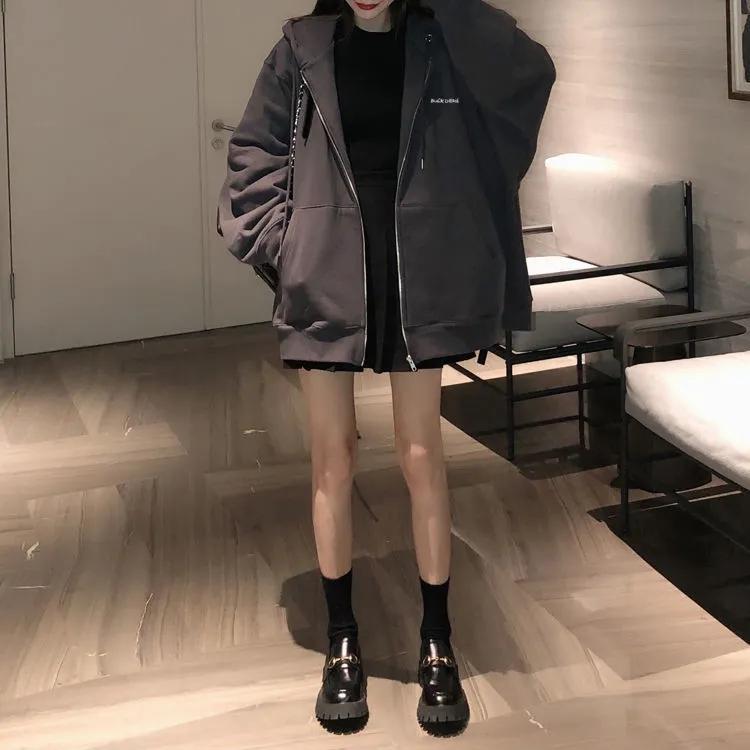 Cardigan Hooded Sweater Women's Spring and Autumn Lazy Style Zipper Jacket Oversize Ladies Cardigan Loose Top