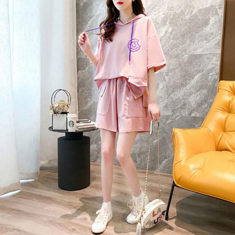 Summer Loose Casual Hooded Short-sleeved Sweater Hoodie Sports Shorts Two-piece Fashion Suit Women