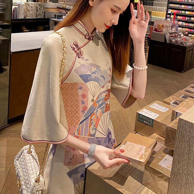Cheongsam Spring Improved Version Big Sleeve Sweet Retro Young Girl Chinese Style Dress Female