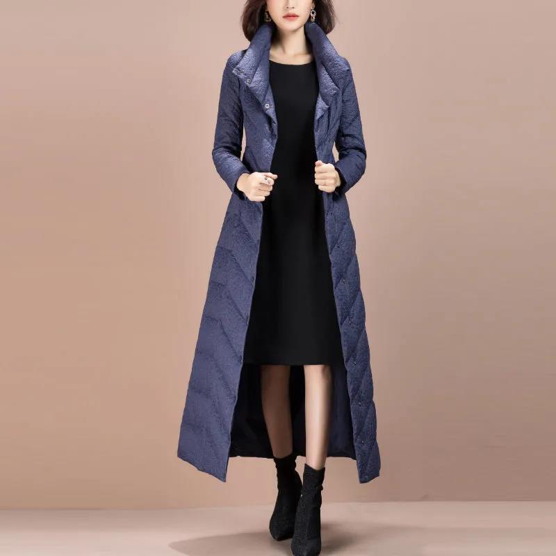 Women's Winter Korean Loose Quilted Coat Warm Stand-collar Down Jacket Women's Solid Color Patent Leather Long Down Jacket