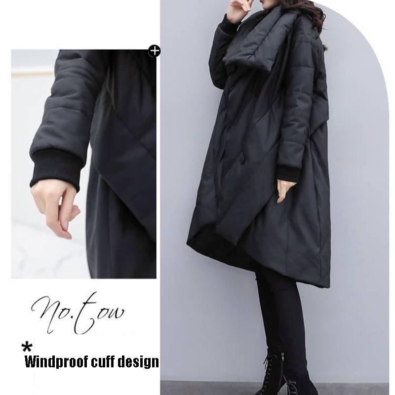 Women's Winter Parka Jacket Loose Plus Size Mid-length  Padded Jacket Women's Black Cloak Coat  Thick Parka Coat
