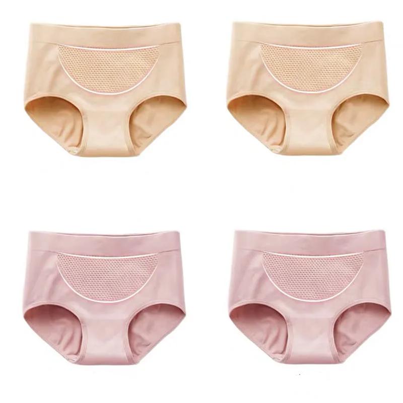 4 Pcs Women's cotton Mid-waist solid Warm belly Underwear Cotton Stalls Hips seamless panties Lower Abdomen Slimming Postpartum Breathable Underwear