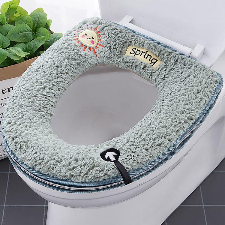 Lambswool Toilet Seat Covers Winter Warm Thick Toilet Seat Mat with Handle Sunshine Pattern Cartoon Cute Toilet Seat Cushion Bathroom Lavatory Pad