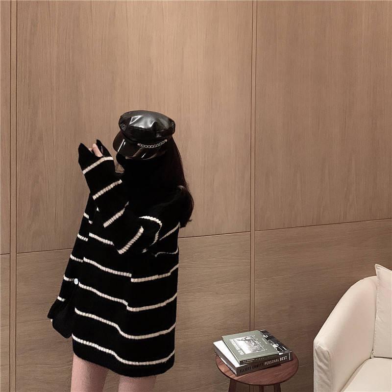 Autumn and Winter Sweater Women's Mid-length Striped Turtleneck Bottoming Shirt Students Slim Sweater Tide