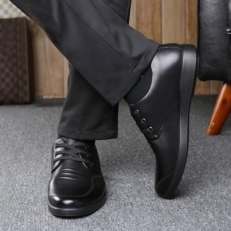 Men's Spring and Autumn Business Leather Shoes Real Cowhide Round Toe Breathable Dad Shoes Husband Casual Shoes Korean Men's Lace-up Shoes