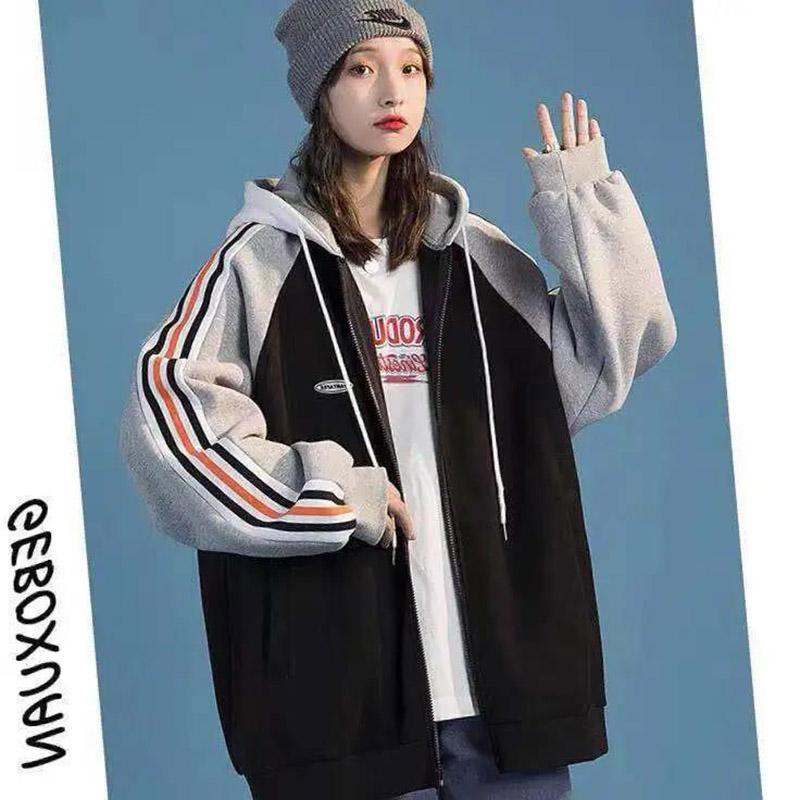 Spring and Autumn Loose All-match Sports Cardigan Hooded Baseball Uniform Sweater Women Jacket